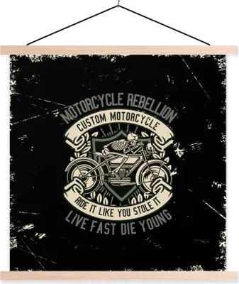 Produktbild von MuchoWow® Textilposter Motorrad - Skelett - Retro 120x120 cm mit holzfarbenen Rahmen - Textil-Poster