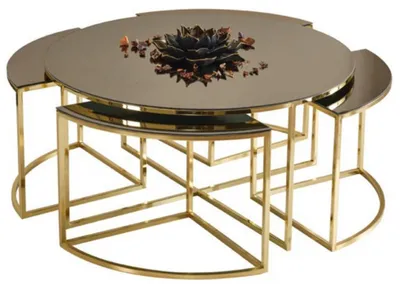 Image de Table basse moderne de luxe pour salon, ronde, dorée, élégante et confortable, en métal