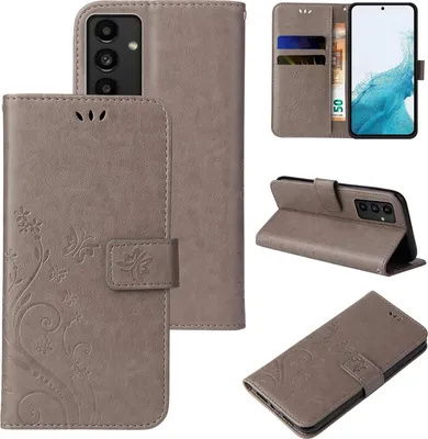 Produktbild von Handyhülle für Samsung Galaxy A54 5G Floral Blumen Schmetterling Flip Cover Hülle Case Klapphülle Handytasche Farbe: Grau