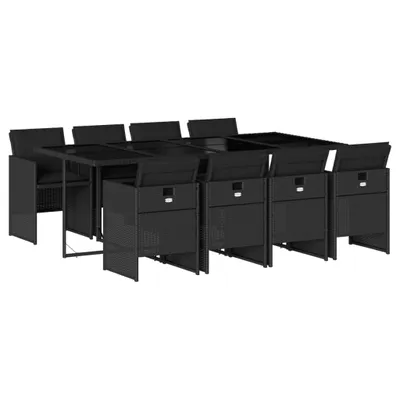Produktbild von vidaXL 9-tlg. Garten-Essgruppe mit Kissen Schwarz Poly Rattan