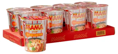 Produktbild von Mama Instant Cup Noodles Garnaal Tom Yum, 8 x 70g – Würzige Garnelen-Nudelsuppe