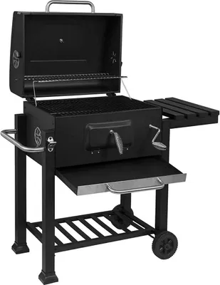 Immagine prodotto di WOLTU CPZ8135sz Barbecue a carbonella Vassoio per carbonella regolabile in altezza Barbecue con ruote 113 x 45,5 x 100 cm Barbecue per giardino, campeggio, nero