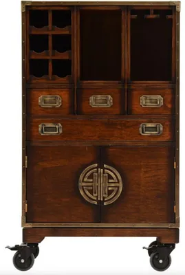 Produktbild von Casa Padrino Luxus Vintage Stil Barschrank mit Rollen Braun 74 x 37 x H. 123 cm - Massivholz Weinschrank - Vintage Stil Bar Möbel - Luxus Bar Möbel - Massivholz Bar Möbel