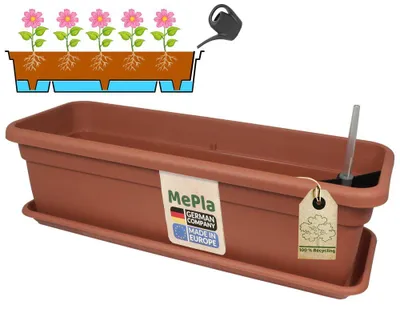 Produktbild von MePla - Set - XXL Balkonkasten mit Bewässerung 80 cm + XXL Untersetzer 77 cm - Terra