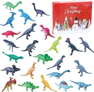 Immagine prodotto di Calendario dell'Avvento 2022 - Calendario dell'Avvento natalizio - Giocattoli a tema dinosauri - Calendario dell'Avvento per bambini - Giocattoli per contare i giorni - Dinosauro - Calendario dell'Avvento con giocattoli