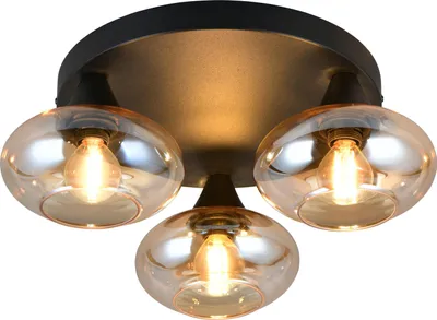 Obrázek produktu pro Stropní svítidlo, černý kov, jantarové sklo, D 39 cm