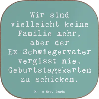 Produktbild von Mr. & Mrs. Panda Tassenuntersetzer Spruch Ex-Schwiegervater Grüße - Meeresbrise - Geschenk, Holzuntersetzer, Beziehungen, Humor, Getränkeuntersetzer, Tassen Untersetzer