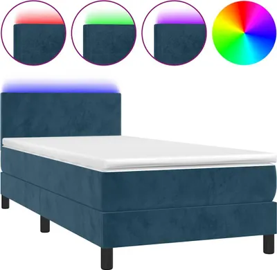 Produktbild von vidaXL Boxspringbett mit Matratze & LED Dunkelblau 90x200 cm Samt