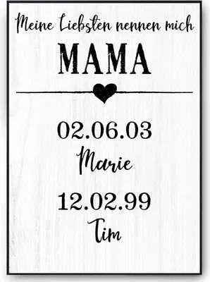 Produktbild von Personalisiertes Mama Poster mit Namen und Geburtsdaten Geschenk für Mama und Oma Muttertag Geschenkidee Mama Geburtstag – DIN A4 (21x29.7cm) / 2 Namen