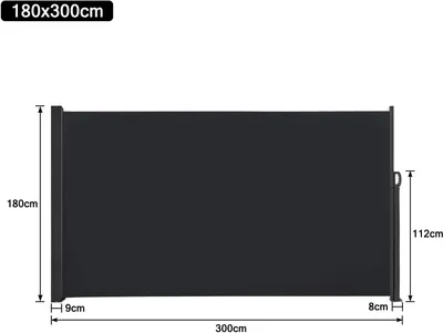 Obrázok produktu pre JOIEYOU Bočná markíza Výsuvná 180x300cm Ochrana súkromia Balkónová bočná stena Markíza Bočná ochrana pred vetrom Ochrana pred slnkom pre balkón Terasa Záhrada, antracit