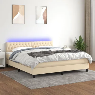 Produktbild von The Living Store Boxspringbett mit Matratze & LED Creme 180x200 cm Stoff