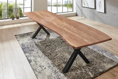 Produktbild von Esstisch Baumkante massiv Akazie natur 280 x 100 schwarz XAVER