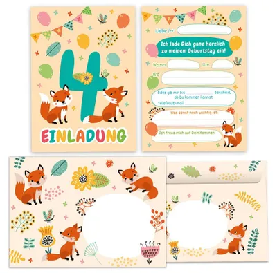 Einladungskarten-Set Fuchs, 12 Stück + 12 Umschläge