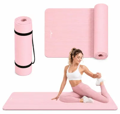 Zdjęcie produktu dla Mata treningowa mata do ćwiczeń NBR mata do pilatesu o grubości 1,5 cm mata gimnastyczna 183x61cm antypoślizgowa mata fitness do jogi z paskiem różowa