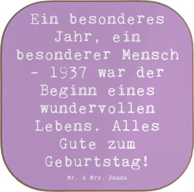 Produktbild von Mr. & Mrs. Panda Untersetzer für Gläser Spruch 1937 Geburtstag - Lavendeltraum - Geschenk, Tischschoner, wertschätzender, Erinnerung, Geburtstagsgeschenk, Holzuntersetzer