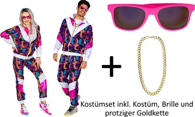 Produktbild von 80 er Jahre Disco Trainingsanzug - Retro Kostümset  Jogginganzug Gr. S bis 2XL M - 175 -182 cm