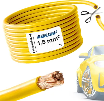 Produktbild von 10 Meter EBROM FLRY 1,5mm2 Fahrzeugleitung - KFZ Leitung - Farbe: gelb - Querschnitt 1,5 mm² (mm2) flexibel 90 ± 5 Shore 99,99% Kupfer Mantel PVC FLRy