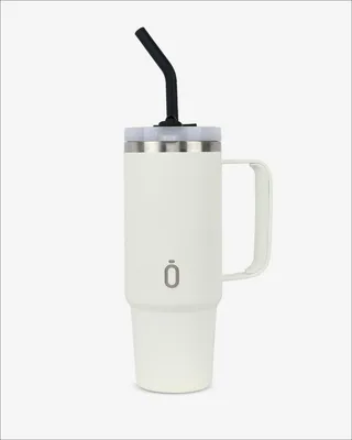 Produktbild von Runbott Latt Thermobecher mit Griff und Strohhalm – 800 ml, Cremefarben
