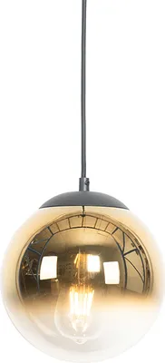 Zdjęcie produktu dla QAZQA – Art Deco Art Deco Lampa wisząca I Lampa wisząca I Lampa wisząca czarna ze złotem I Mosiężne szkło 20 cm – Pallon I Salon I Sypialnia – Podłużna – Pasuje do żarówek LED E27