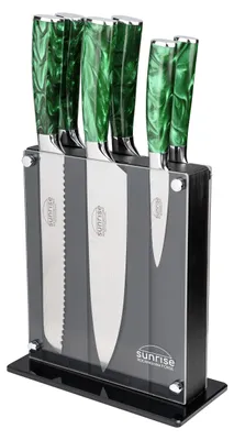 7-tlg. Küchenmesserset mit Block, Edelstahl, Kochmesser, Brotmesser