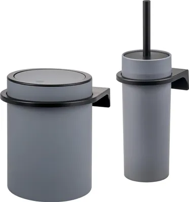 Produktbild von bremermann 2tlg. Bad-Set SAVONA Softtouch inkl. Wandhalterung, Kosmetikeimer und Toilettenbürstenhalter, rund - grau