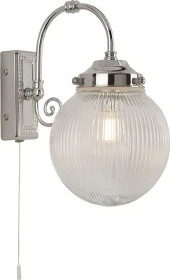 Produktbild von Spiegelleuchte mit Schalter Metall Glas H: 27 cm IP44 Chrom Weiß E14 Kugel Schirm Jugendstil Wandleuchte Bad