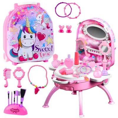 Produktbild von Beauty Set Schminktisch im Koffer 2 in 1 Zubehör Einhorn Pink