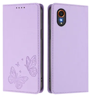 Obrázek produktu pro Kožené pouzdro pro Samsung Galaxy Xcover7, motýlí ražbou, peněženkové flip pouzdro se stojánkem Světle fialová