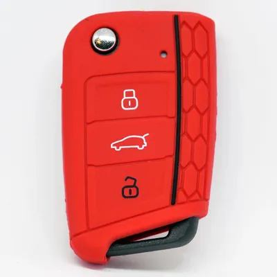 Produktbild von Auto Schlüssel Hülle Silikon Schutz Cover im Wabe Design Rot kompatibel mit Golf 7 Polo 6C Seat Ateca Arona Leon Skoda Octavia Superb Kodiaq 3 Tasten Klappschlüssel