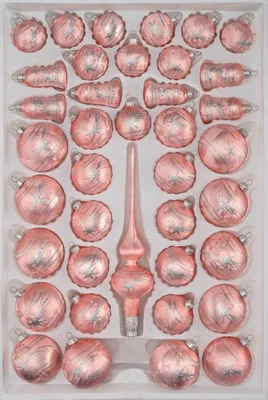 Produktbild von 39 tlg. Glas-Weihnachtskugeln Set in Ice Rosa Silber Komet
