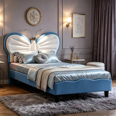 Produktbild von INONEFT Kinderbett Polsterbett 90x190cm mit Leselampe, Einzelbett mit verstellbarem Kopfteil und Lattenrost, Jugendbett für Jungen & Mädchen,Samt,Blau