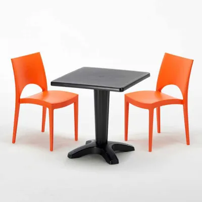 Produktbild von Schwarz Quadratisch Tisch und 2 Stühle Farbiges Polypropylen-Innenmastenset Grand Soleil Paris Aia - Orange
