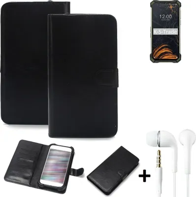 Produktbild von K-S-Trade Wallet Case Handyhülle kompatibel mit Doogee S86 Schutzhülle Flip cover Flipstyle Tasche Hülle Flipcover Slim Bumper schwarz + in ear