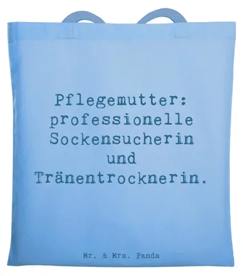 Produktbild von Mr. & Mrs. Panda Shopping Tasche Spruch Pflegemutter Heldin - Sky Blue - Geschenk, Familienmitglieder, Jutebeutel, Pflegekind, Tote Bag, Familie, Stoffbeutel, Geburtstage