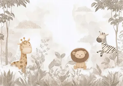 Produktbild von Fototapete Dschungel Tiere Wald - 400x280 cm - Vliestapete Kinderzimmer - Vlies Fototapete Beige - 15953VX8