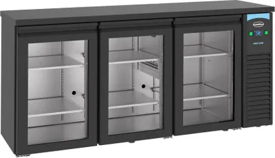 Image de Réfrigérateur de bar Combisteel noir à 3 portes vitrées, 500 litres