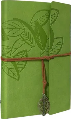Image de Carnet de voyage A5 vert et jaune, pages vierges, en cuir PU
