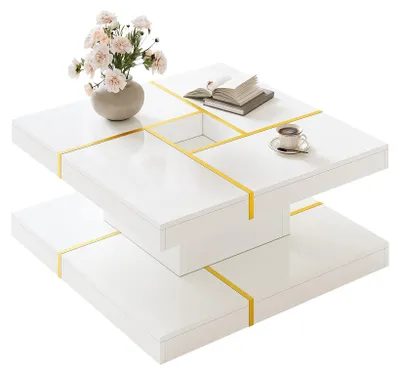 Produktbild von Quadratischer Couchtisch, 2-stöckig, Spanplatte, Gold