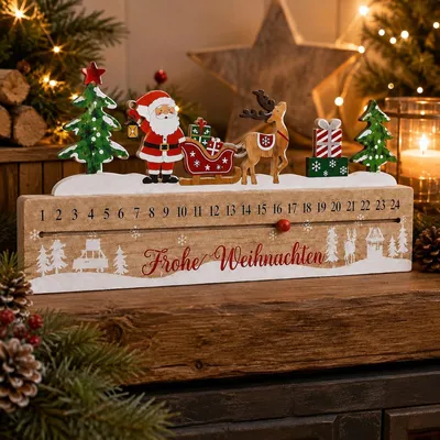 Produktbild von Adventskalender Holz 30 cm mit Schiebekugel Weihnachts-Countdown