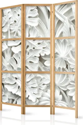 Produktbild von Paravent Monstera Blätter Natur 135x171 cm - 3-teilig - einseitig - eleganter Sichtschutz - Raumteiler - Trennwand - Raumtrenner - Holz - Design Motiv - Deko - Japan f-B-0265-z-b