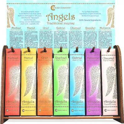 Produktbild von Fiore d Oriente - Natur Räucherstäbchen Set Angels - 7 Düfte der Erzengel mit 2 Aluminium Räucherstäbchenhaltern I