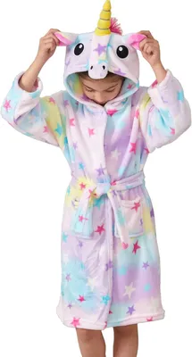 Produktbild von Einhorn-Bademantel Kinder 1 Stück, Weich Polyester-Flanell Mit Kapuze Und 3D-Horn, Für Geburtstag Geschenk Mädchen
