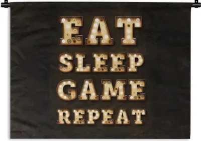 Produktbild von MuchoWow® Wandteppich Wandbehang Spiele - Spiele - Zitate - Sprichwörter - Eat sleep game repeat 150x112 cm Tapisserie Dekoration Wandtuch - Wanddecke - Wandteppiche