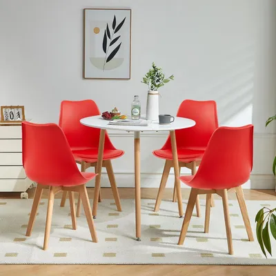 Obrázok produktu pre Biela stolička s 4 červenými stoličkami, priemer 80 cm