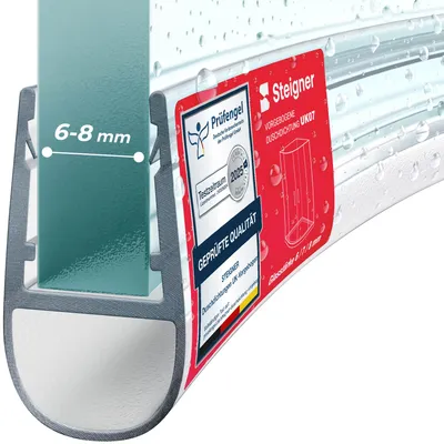 Immagine prodotto di STEIGNER Guarnizione doccia curva UK07 180 cm (1 pz.) trasparente - Guarnizione box doccia verticale per doccia semicircolare o quarto di cerchio con porta 6-8 mm - Materiale flessibile, Impermeabile
