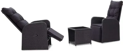 Produktbild von 3-tlg. Bistro-Set mit Auflagen Poly Rattan Schwarz
