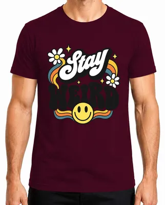 Produktbild von Stay Weird Smiley Groovy 70er Retro Blumen Regenbogen Hippie Herren T-Shirt, Burgundy, L