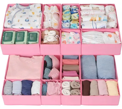 Produktbild von Schubladen Organizer 16er Set Rosa faltbar für Kommoden & Kleiderschrank 12 cm Höhe