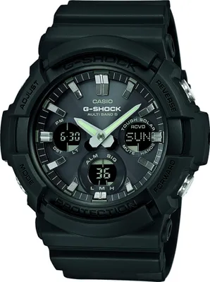 A close-up studio shot of a black Casio G-Shock watch.