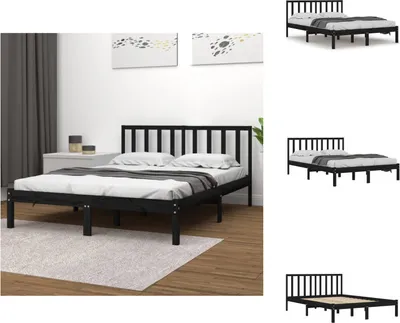 Produktbild von vidaXL Massivholzbett Schwarz Kiefer 200x200 cm -  Betten & Bettgestelle